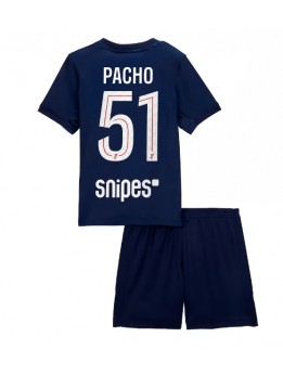 Billige Paris Saint-Germain Willian Pacho #51 Hjemmedraktsett Barn 2025-26 Kortermet (+ Korte bukser)